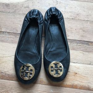Tory Burch Reva Black Leather Ballet Flats